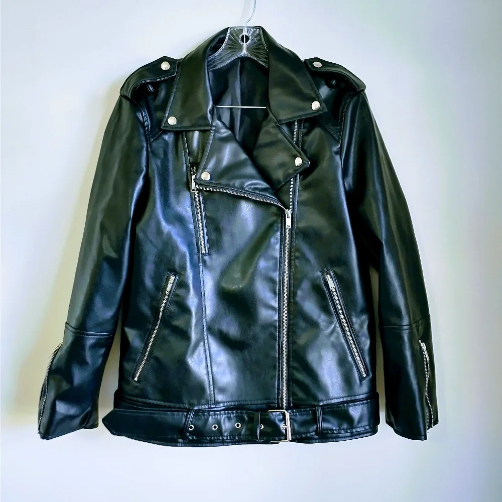 NWOT Shein Black PU Leather Women's Moto Jacket. - Picture 6 of 15